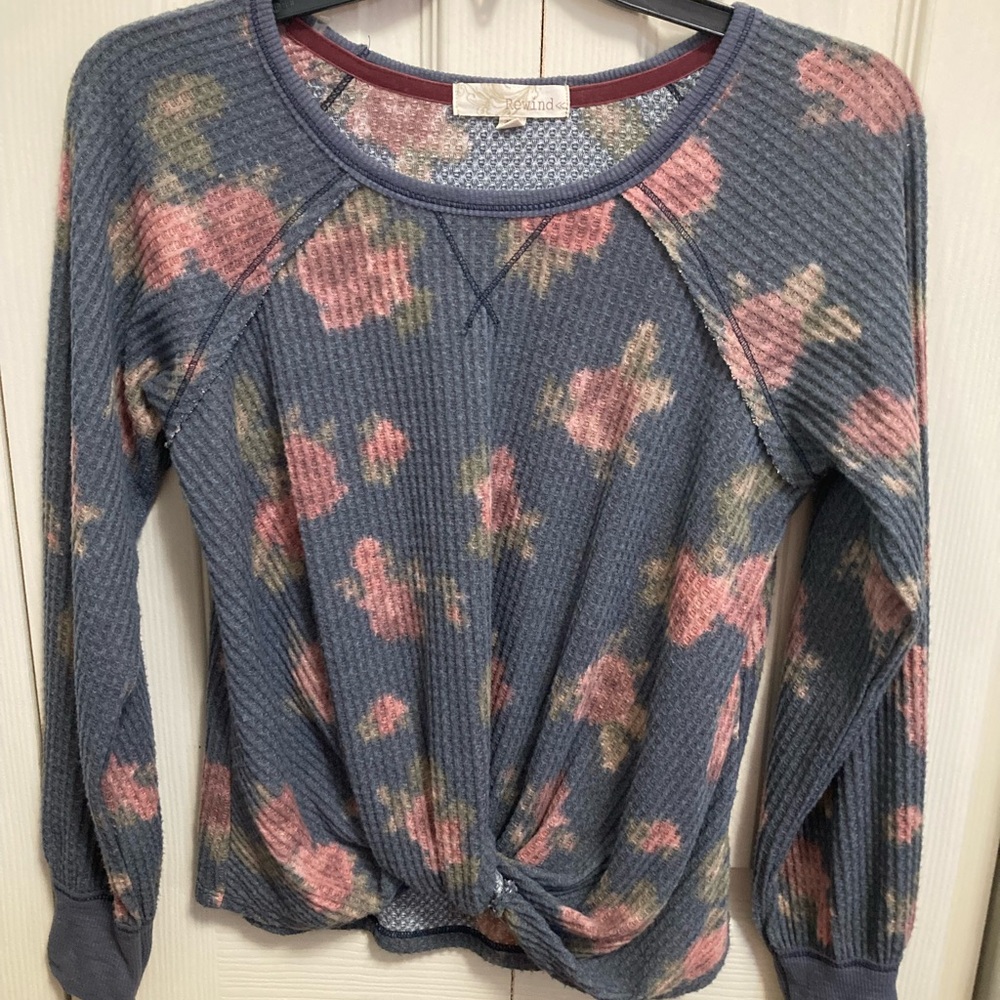 Rewind Blue Long Sleeve Tie Front Sweatshirt